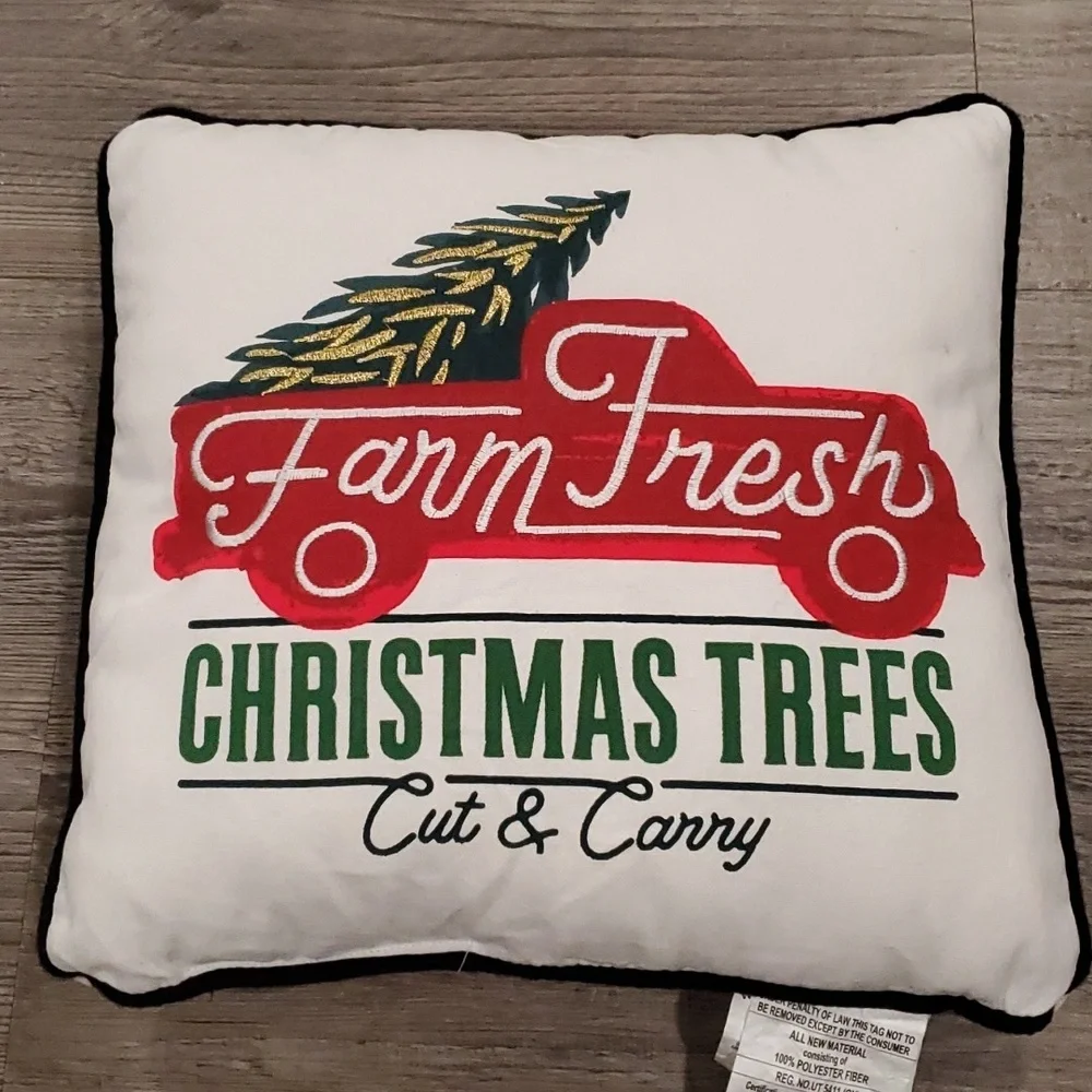 Set of 2 16x16 Farm Fresh Christmas Tree/Plaid Holiday Pillows